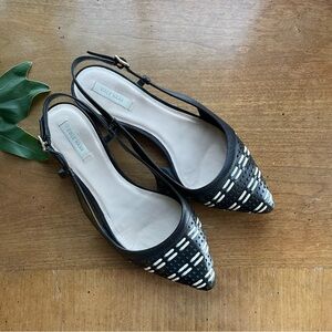 Cole Haan Black and White Woven Slingback Pointed Toe Flats Size 8